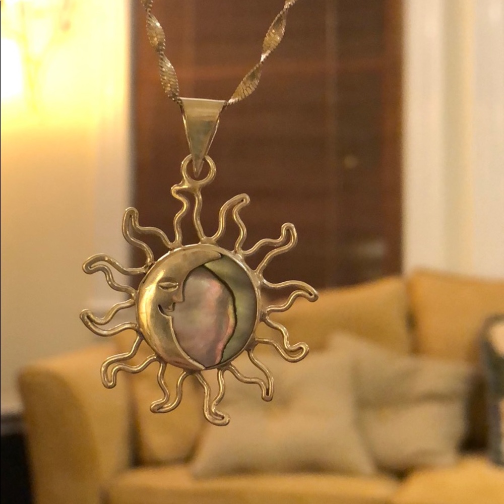 Mexican Sterling Silver Abalone Sun/Moon necklace